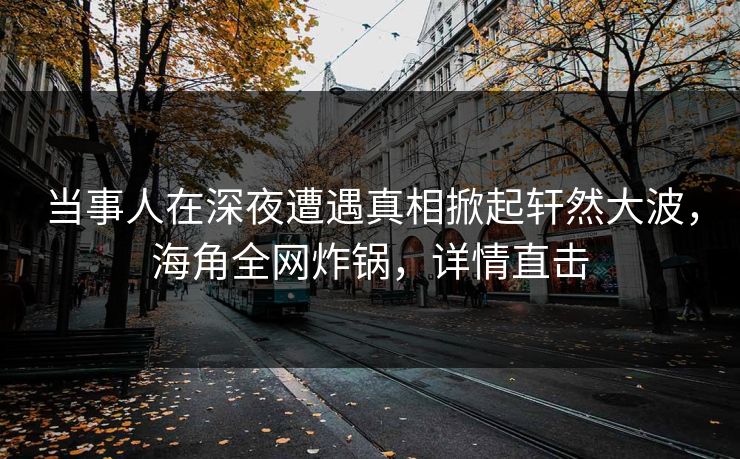 当事人在深夜遭遇真相掀起轩然大波，海角全网炸锅，详情直击