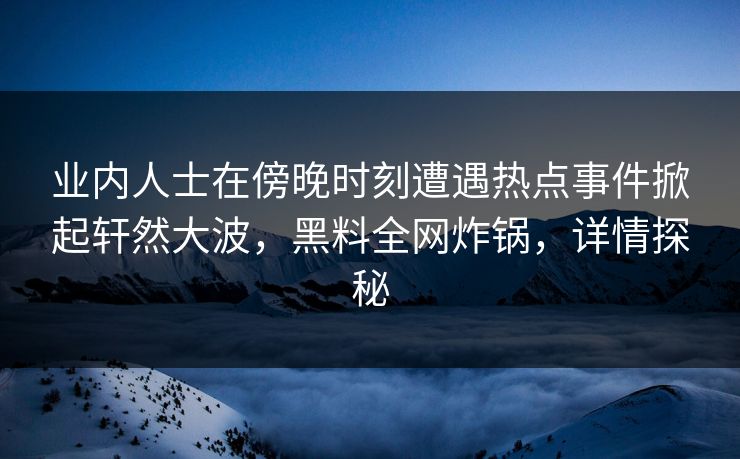 业内人士在傍晚时刻遭遇热点事件掀起轩然大波，黑料全网炸锅，详情探秘