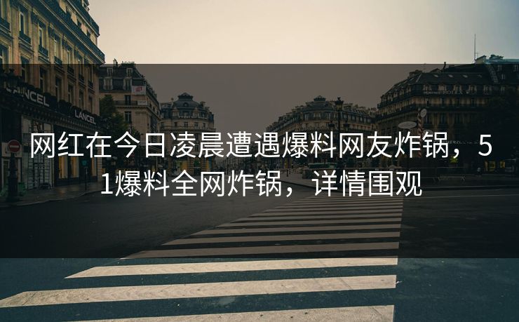 网红在今日凌晨遭遇爆料网友炸锅，51爆料全网炸锅，详情围观